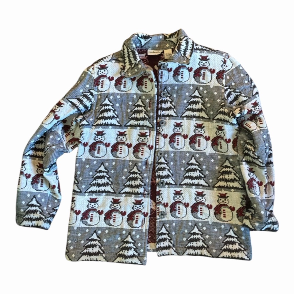 Ugly Sweater‎ Snowman Christmas Holiday Zipper Grandma  Core Cardigan Size S